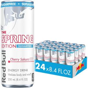 imageRed Bull Spring Edition Sugarfree Energy Drink Cherry Sakura 80mg Caffeine Taurine amp B Vitamins 84 fl oz Pack of 24 Cans