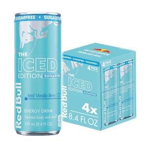 imageRed Bull SugarFree Iced Vanilla Berry Energy Drink with 114mg Caffeine plus Taurine amp B Vitamins 12 Fl Oz 6 Packs of 4 Cans Pack of 24SugarFree Iced Vanilla Berry